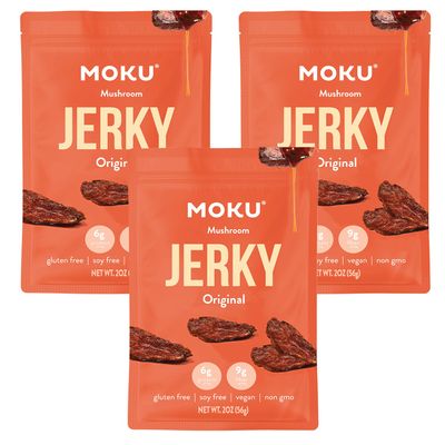 Moku Plant-Based Mushroom Jerky, Vegan, Gluten Free, Soy-Free, Non-Gmo, No Artificial Sweetener, Healthy Snacks, 2.0 Oz Ea (3 Count, Original)