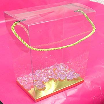 Durapak Supplies 12 PCS 6(W) x4(D) x11.5(H) Rope Handle w/Golden Card Bottom, Clear Plastic PVC Boxes for Party Favor Wedding Favor, retail products packaging and display
