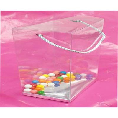 Durapak Supplies 24 PCS 5.5(W) x4(D) x7.5(H) Rope Handle w/Silver Card Bottom, Clear Plastic PVC Boxes for Party Favor Wedding Favor, retail products packaging and display