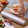 Plastic Wrap Dispenser with Slide Cutter, Reusable Cling Film Dispenser, Double Elastic Buckle Adjustable Length for Aluminum foil Wax Paper Foil Dispenser, Included 1 Roll Plastic Food Wrap view 4