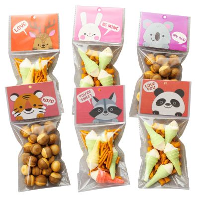 3omething New 48Ct Valentine Cellophane Treat Bags - Valentines Day Candy Cookie Goodie Bag Party Favors Gifts Supplies