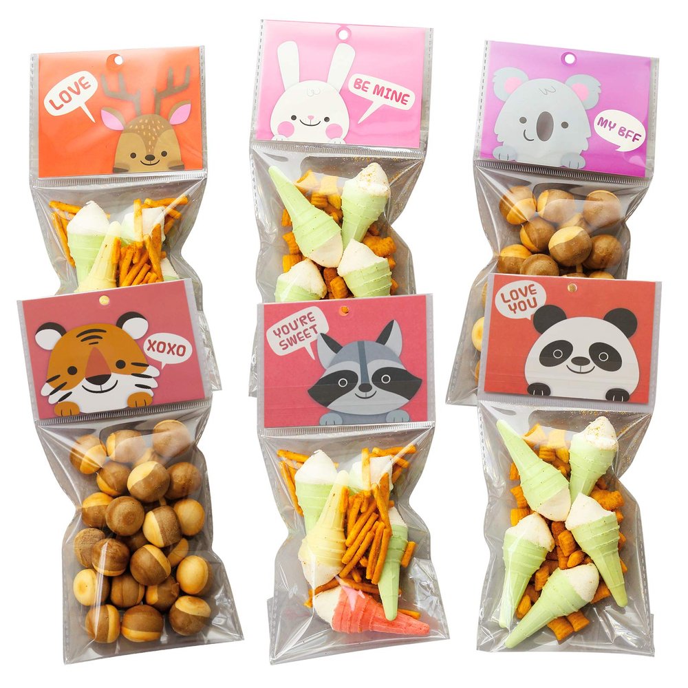 3omething New 48Ct Valentine Cellophane Treat Bags - Valentines Day Candy Cookie Goodie Bag Party Favors Gifts Supplies