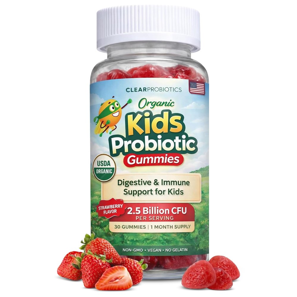 Clear Buddy Probiotics for Kids Ages 2-6 | Daycare Clinically Proven | USDA Organic Gummies 2.5B CFU | Immune Support & Digestive Health | DE111 Vegan Probiotic | Strawberry | 30 Day Supply