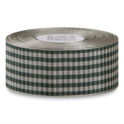 Checked Taffeta Ribbon - Cream/Hunter (3/8")