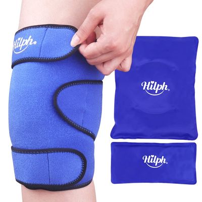 Hilph Knee Ice Pack Wrap, Reusable Adjustable Brace with 2 Gel Hot Cold Packs Around Entire Knee for Pain Relief, Replacement Surgery & Meniscus Tear, ACL, Arthritis, Swelling, Blue
