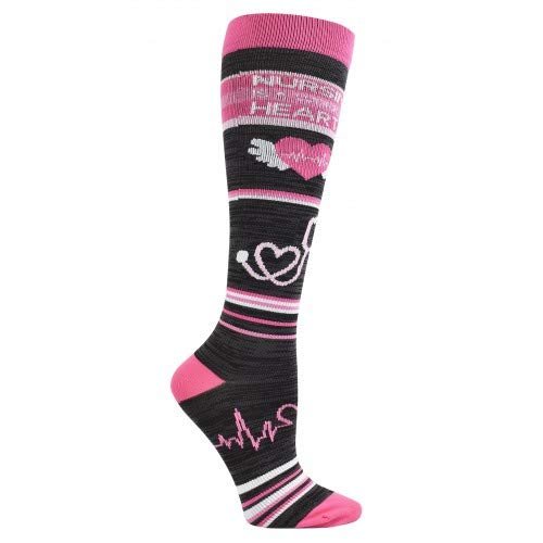 10-14mmHG Compression Socks Nursing is a Work of Heart (Pink & Black) XL Size