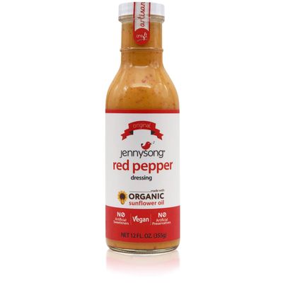 Jennysong Original Red Pepper Dressing - Made with Organic Sunflower Oil. Creamy, Vegan, No Artificial Sweeteners, and No Trans Fats or Cholesterol. - 12 fl. oz. glass bottle