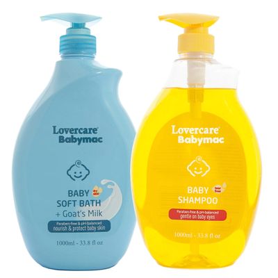 Combo Lovercare Babymac Baby Soft Bath+Goat Milk and Baby Shampoo - 33.8 fl oz each