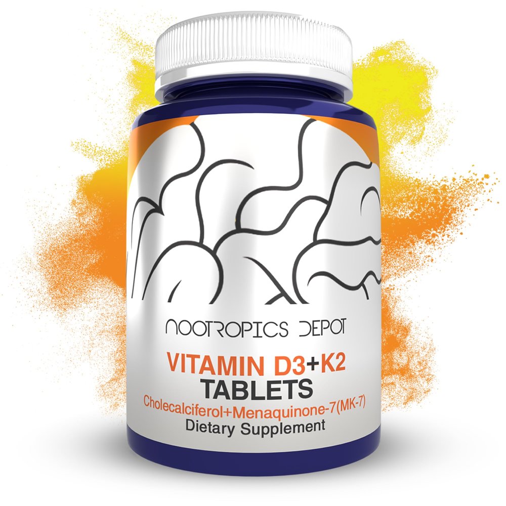 Nootropics Depot Vitamin D3 + K2 with Vitamin C Tablets | 365 Count | 125g | Equivalent to 5000 IU | Year Supply
