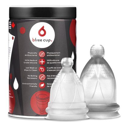 Bfree Menstrual Cup 2-Pack - Reusable Period Cup Leak-Free Eco-Friendly Tampon/Pad Alternative Feminine Hygiene Product for Teens, Women - Includes Size 1 + Size 2 Cups