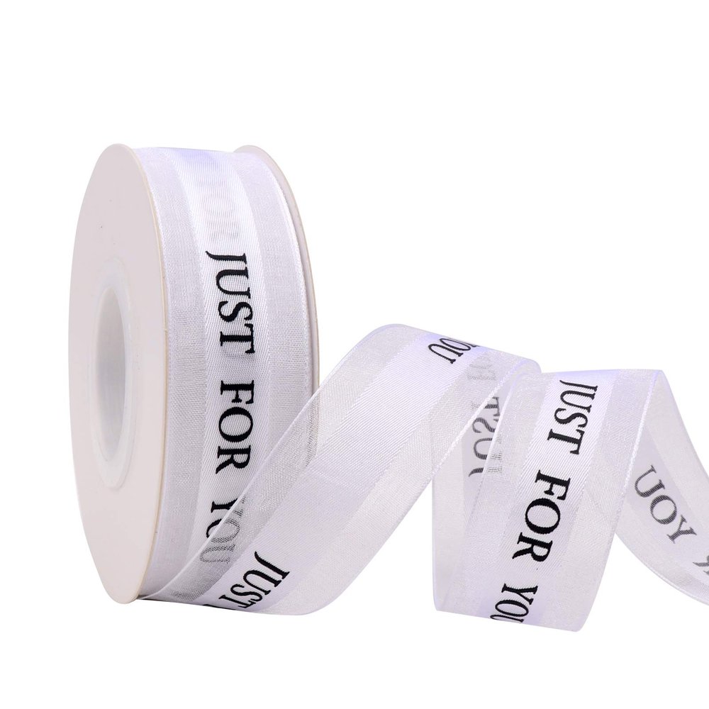 1 Inch White Chiffon Valentines Ribbon, Just for You Ribbon for Gift Wrapping, Holiday Party, Wedding Decorations, 22 Yards Gift Ribbon for Balloons, Sewing, and Floral DIY Decor