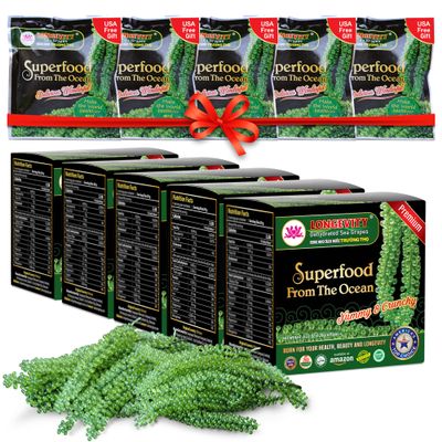 LONGEVITY Sea Grapes - Umibudo Green Caviar - Dehydrated, Marinated in Saltwater | Enhance Health, Boosting Immune System, Valued Natural Gift From Sea (Original, 600g (21.2 oz))