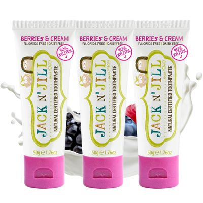 Jack N' Jill Natural Toothpaste for Kids - Fluoride Free Toothpaste, 40% Xylitol, BPA Free - Berries N' Cream, 1.76 oz (Pack of 3)