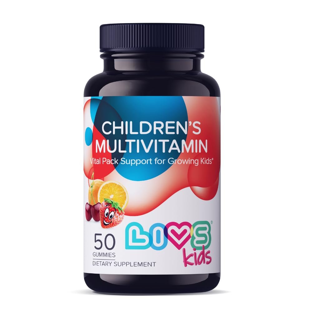 LIVS Children's Multivitamin Gummy - Kids Multivitamin Gummies with Vitamin D2, Omega 3, Zinc, Vitamin C, B12 & More | Gluten-Free, Non-GMO Supplements for Kids  Strawberry, Cherry & Org Taste, 50 Ct
