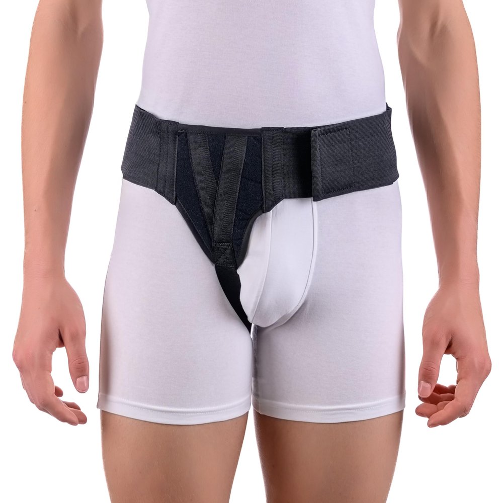 FlexaMed Right Side Inguinal Hernia Groin Belt with Compression Pad Black (M 32-36)