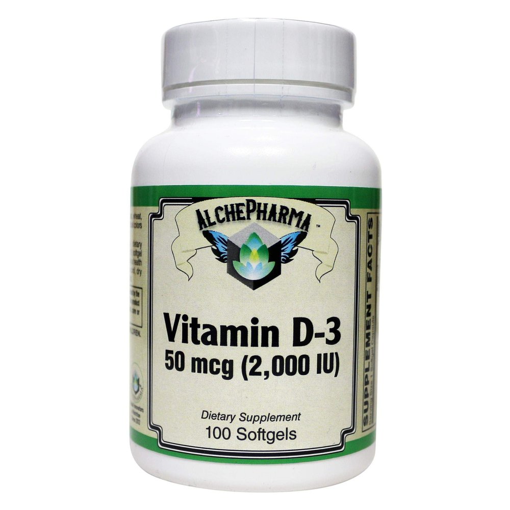 AlchePharma Vitamin D-3 50 mcg (2,000 IU) from Lanolin in a Base of Safflower Oil