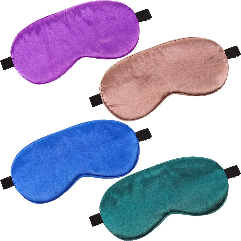 4 Pieces Kids Eye Mask for Sleeping Silk Sleep Mask Smooth Soft Eye Mask Eye Cover with Adjustable Strap Blindfold for Blocking Out Lights Travel Relax (Dark Green, Royal Blue, Purple, Coffee)