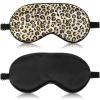 2 Pieces Silk Sleeping Mask with Adjustable Strap-Silk Eye Mask Soft Eye Cover Blindfold Eyeshade with Leopard Print, for Blocking Out Lights Sweet Sleep Travel Relax, Nap, Meditation (Black) view 1