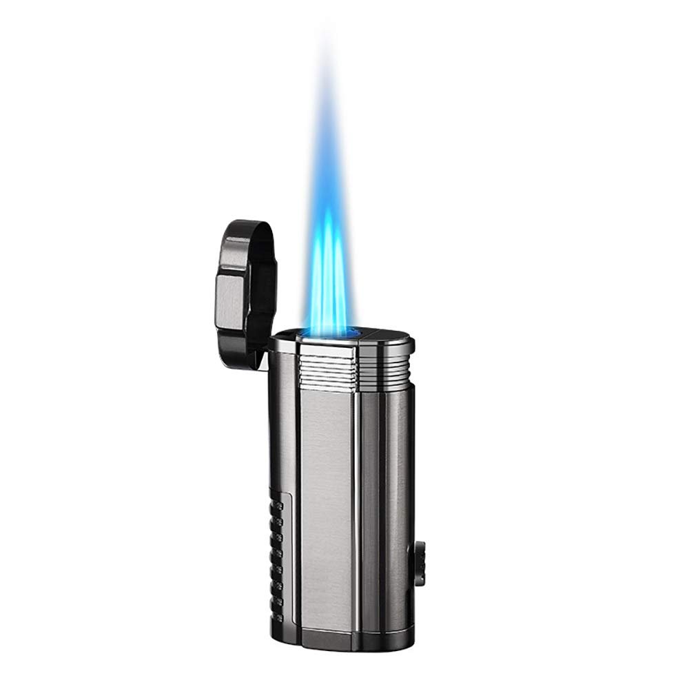 Torch Lighter Triple Jet Flame Refillable Butane Cigar Lighter with Cigar Punch,Adjustable Jet Flame Lighters Windproof Lighter Cigar Ignition for Grill BBQ Camping,Without Gas (Black)