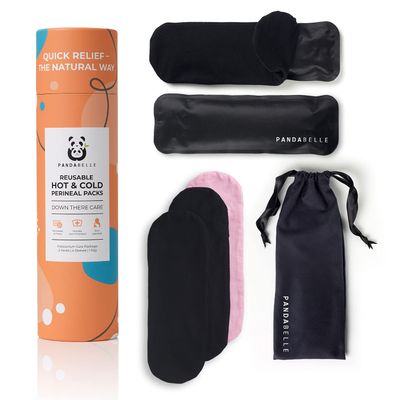 Pandabelle Hot & Cold Reusable Perineal Ice Pack with 4 Washable Cotton Sleeves & Carry Bag for Postpartum Perineal Pain, Hemorrhoids, C-Section Scar, Breastfeeding, Post-Waxing Hair Removal & More