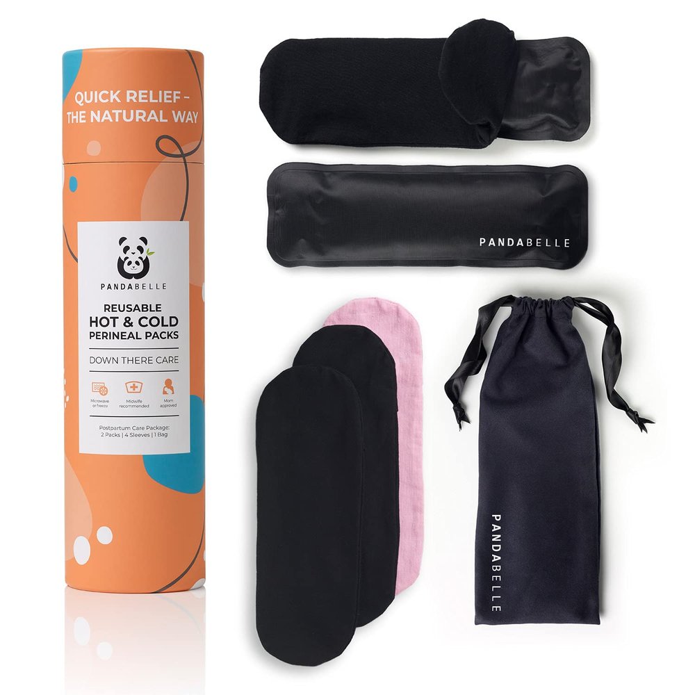 Pandabelle Hot & Cold Reusable Perineal Ice Pack with 4 Washable Cotton Sleeves & Carry Bag for Postpartum Perineal Pain, Hemorrhoids, C-Section Scar, Breastfeeding, Post-Waxing Hair Removal & More
