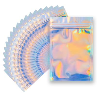 100 Pieces Mylar Smell Proof Bags - 3x4 Inch Resealable Bags, Flat Clear Food Storage Plastic Packaging for Party Favor Food Storage (Holographic Color, 3x4 Inch)