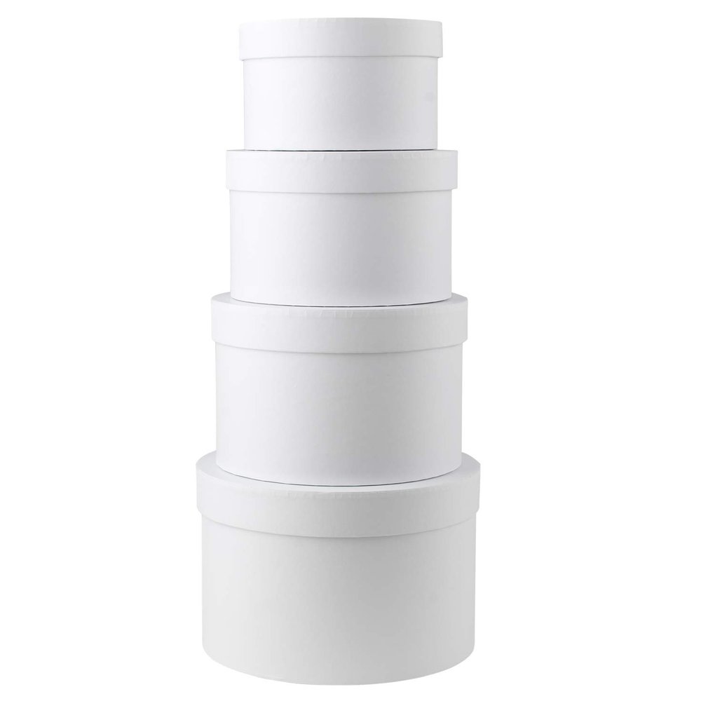 Briful Round Gift Boxes with Lids Set of 4 White Gift Box Assorted Sizes Nesting Gift Boxes for Presents Birthday Bridesmaid Wedding Valentines Christmas Party Favor Boxes