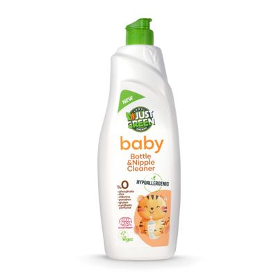 Just Green Organic Baby Bottle & Nipple Cleaner, Plant-Based Baby Bottle Soap, Non-Toxic, Hypoallergenic, EcoCert Certified, Vegan, Baby Dish Soap for Bottles & Nipples, 25.3 fl oz (750 ml)