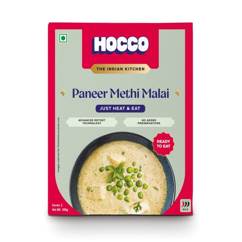 HOCCO Ready to Eat Paneer Sabji | Ready to Cook | No Added Perservatives | Serves 2 People -300 gm (Paneer Methi Malai)