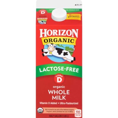 Horizon Organic Lactose Free Vitamin D Organic Whole Milk, 0.5 gallon - 6 per case