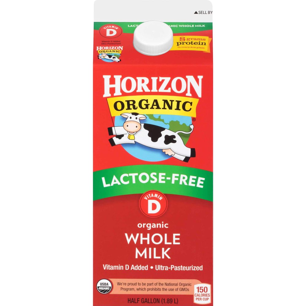 Horizon Organic Lactose Free Vitamin D Organic Whole Milk, 0.5 gallon - 6 per case