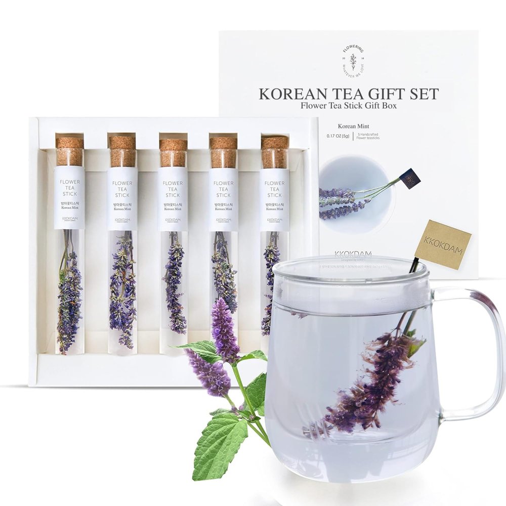 KKOKDAM Fancy Tea Gift Set  Korean Mint Blooming Flowers from South Korea - 5 Premium Flower Tea Sticks, Perfect as Unique Gifts or Gifts for Women