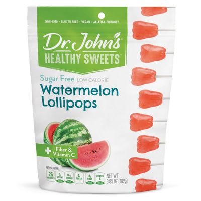 Dr. John's Healthy Sweets Watermelon Lollipops with Zero Sugar, Dye-Free, Plant Based, Keto Friendly, 14 Count, 3.85 OZ