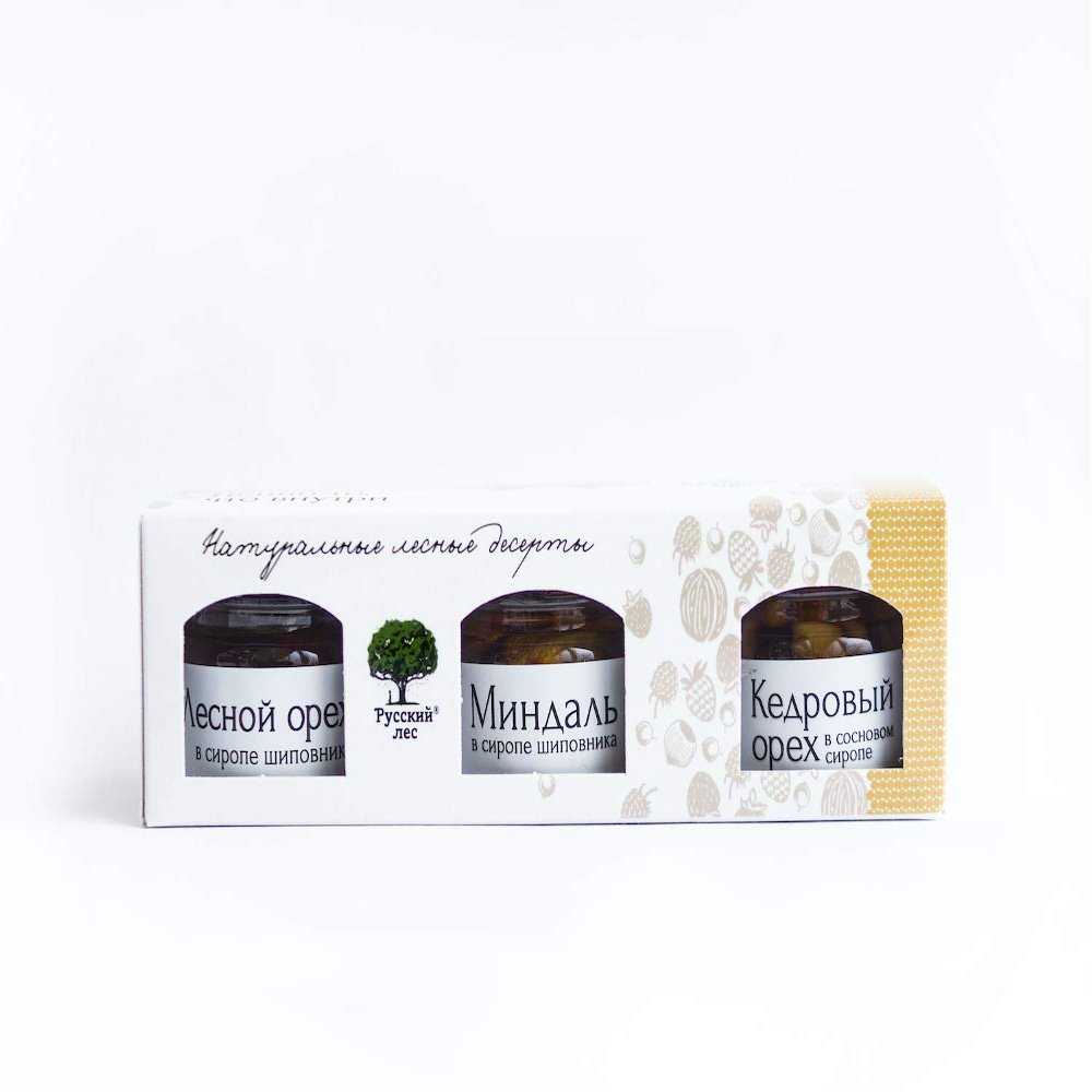 Russian Forest Assorted Desserts with Nuts in Syrup GOLD With Cedar Nuts, Hazelnuts and Almonds 25g / 0.88oz Each