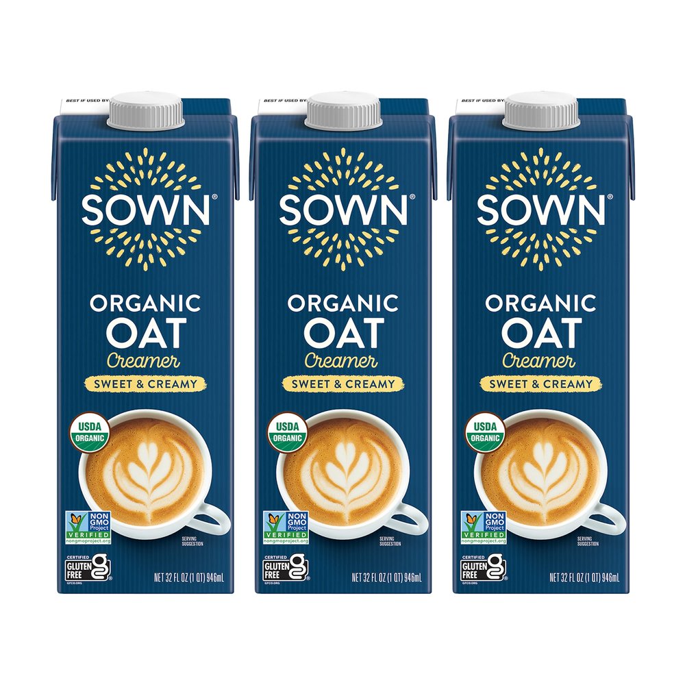 SOWN Organic Oat Creamer Sweet & Creamy - Barista Oat Milk Non Dairy Coffee Creamer - Plant Based, Dairy-Free, Vegan, Gluten-Free, Non-GMO, Shelf Stable - 32oz (Pack of 3)