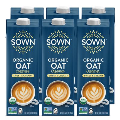 SOWN Organic Oat Creamer Sweet & Creamy - Barista Oat Milk Non Dairy Coffee Creamer - Plant Based, Dairy-Free, Vegan, Gluten-Free, Non-GMO, Shelf Stable - 32oz (Pack of 6)