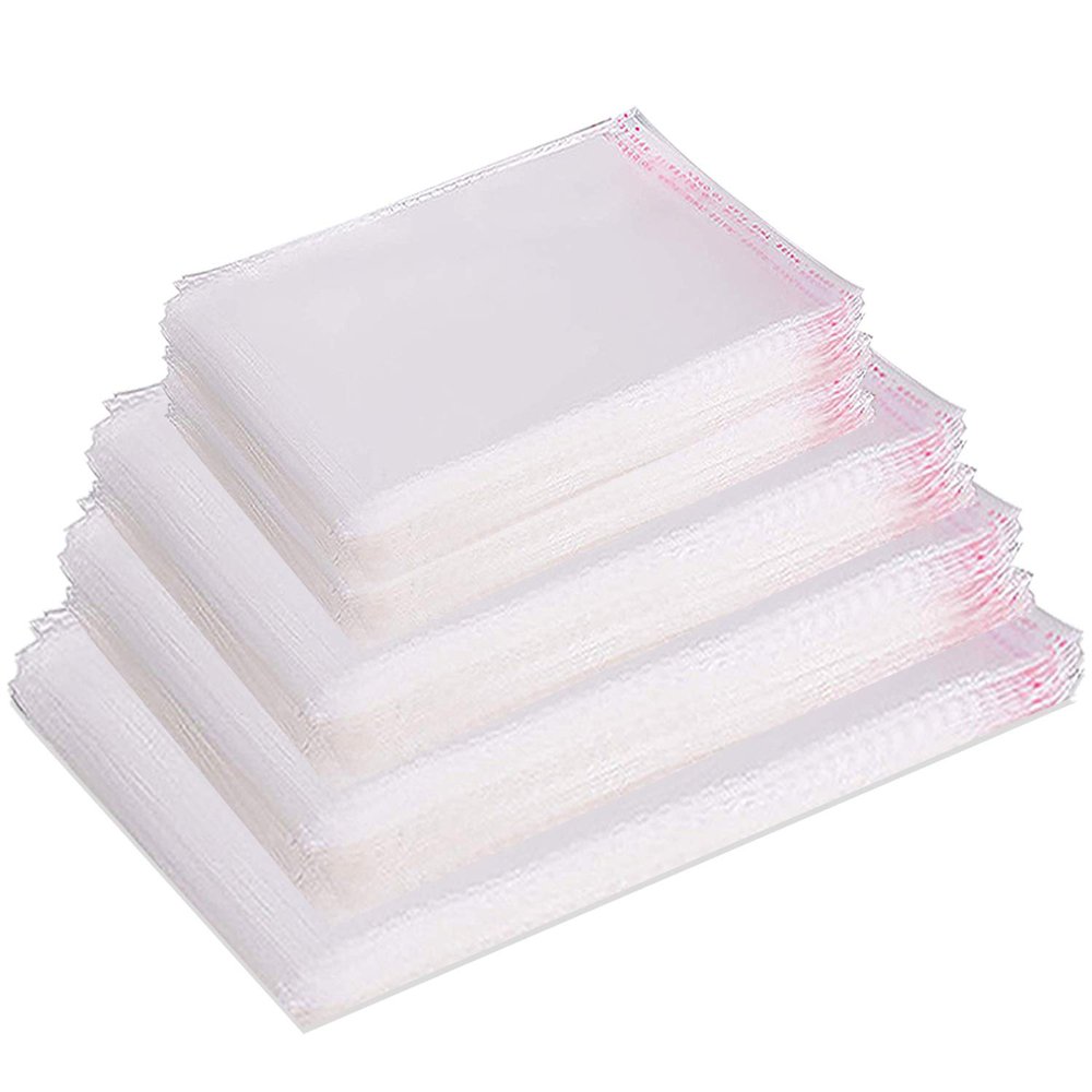 900 Pcs Clear Plastic Bags, 4 Mixed Sizes Resealable Cello Bags Recloseable Cellophane Bag Self Adhesive Cellophane Treat Bag for Cookies(3.5X6.3'', 4X7'', 5.1X7'',6.7X9.8'')