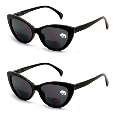 2 Pairs BIFOCAL Women Cateye Black Tortoise Reading Sunglasses - Outdoor Cat Eye Readers (2 Black, 3.00)