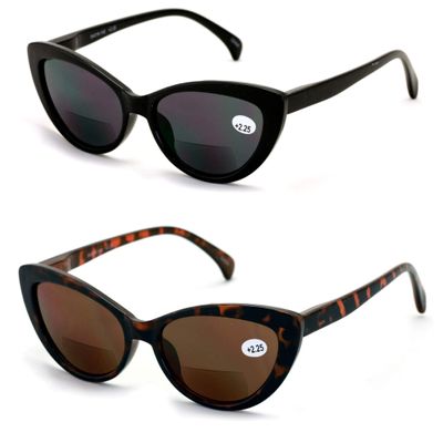 2 Pairs BIFOCAL Women Cateye Black Tortoise Reading Sunglasses - Outdoor Cat Eye Readers (1 Black 1 Tortoise, 1.25)