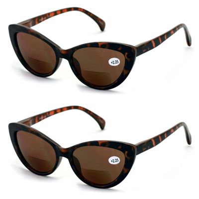 2 Pairs BIFOCAL Women Cateye Black Tortoise Reading Sunglasses - Outdoor Cat Eye Readers (2 Tortoise, 1.25)