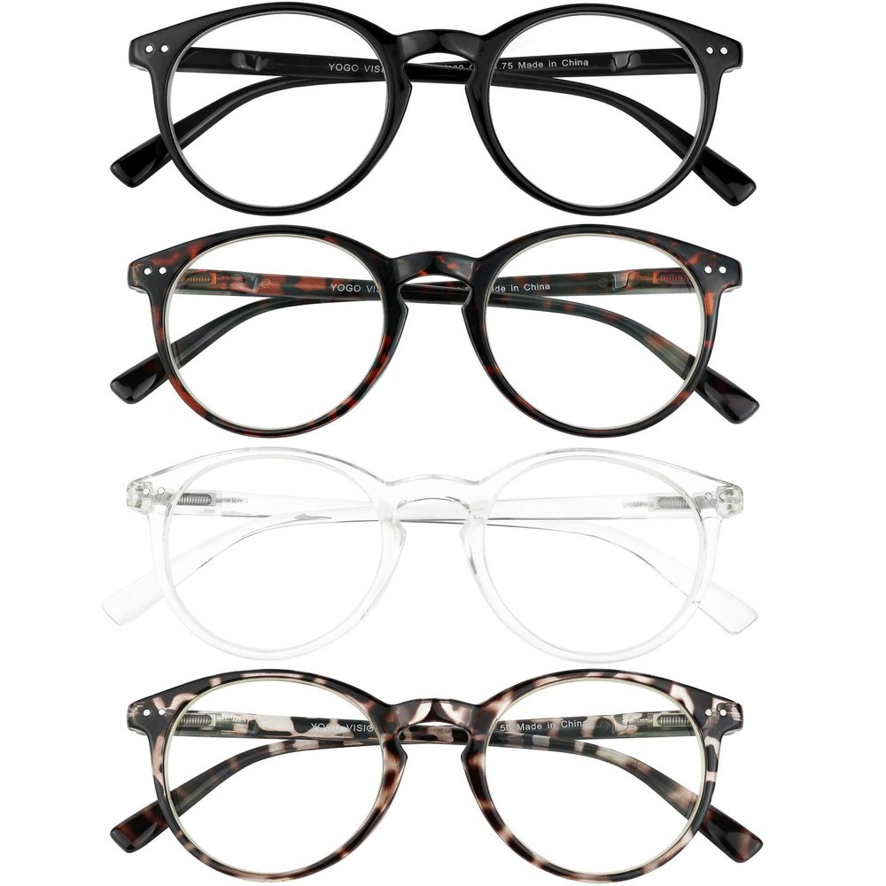 Yogo Vision Reading Glasses for Women Men Blue Light Blocking Reading Glasses Round Readers Black, Crystal, Grey Leapord, Brown Havana 4