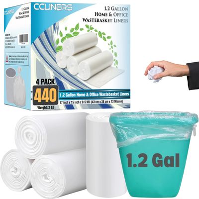 1.2 Gallon (5 Liter) Small Trash Bags (440 Count) Bathroom Garbage Bags 1 Gallon Clear Plastic Wastebasket Can Liners for Home and Office Bins, 440 Bags