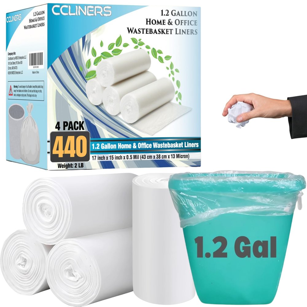 1.2 Gallon (5 Liter) Small Trash Bags (440 Count) Bathroom Garbage Bags 1 Gallon Clear Plastic Wastebasket Can Liners for Home and Office Bins, 440 Bags