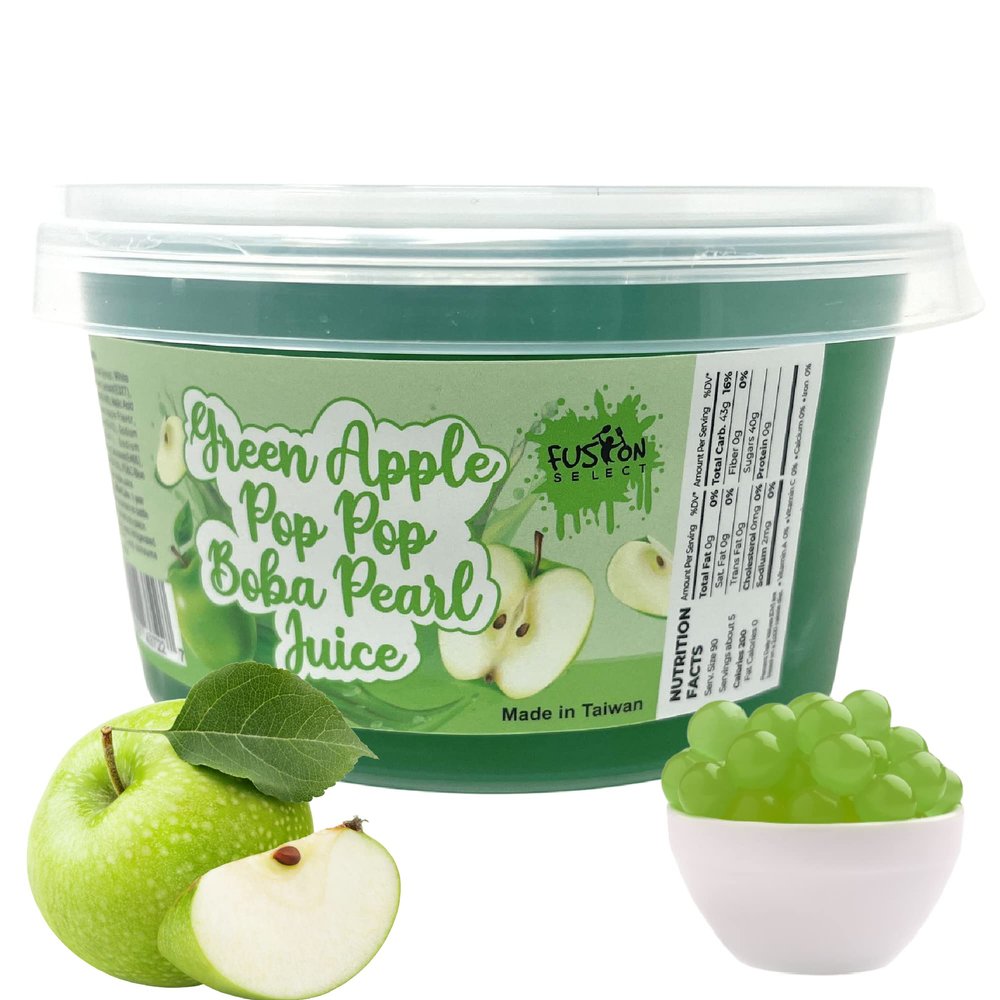 Fusion Select Boba Bursting Bobaz Popping Bobaz Pearls Fruit Tea Snack Toppings (490 Grams, Green Apple)