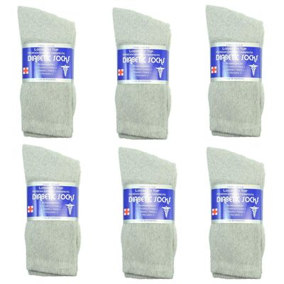 6 Pairs Gray Diabetic Crew Socks Circulatory Health Cotton Loose Fit Top (9-11 (Shoe size 4-10))