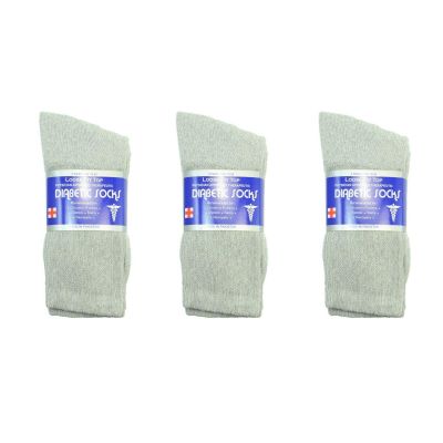3 Pairs Gray Diabetic Crew Socks Circulatory Health Cotton Loose Fit Top (9-11 (Shoe size 4-10))