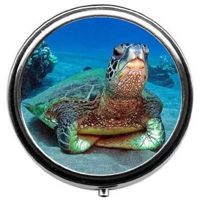 Qien BaiSei Cute Turtle Round Pill Box/Case - Three-Compartment Pill Box/Pill Case