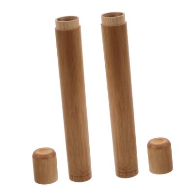 2pcs Toothbrush Storage Case Toothbrush Box Travel Toothbrush Case Cylinder Holders Toothbrush Tube Tooth Brush for Kids Cupping Tagine Toothbrushes Child Cosmetic Simple Bamboo