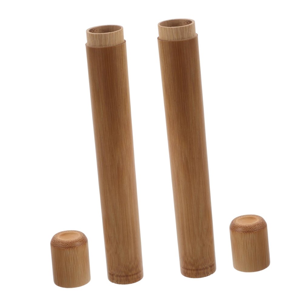 2pcs Toothbrush Storage Case Toothbrush Box Travel Toothbrush Case Cylinder Holders Toothbrush Tube Tooth Brush for Kids Cupping Tagine Toothbrushes Child Cosmetic Simple Bamboo