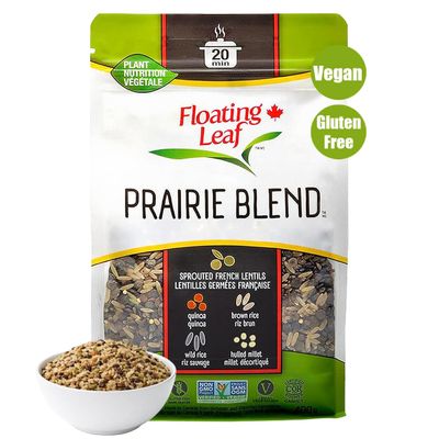1 Pack x 14 ounces Prairie Blend, Brown Rice, Wild Rice, Hulled Millet, and Sprouted French Lentils and Quinoa, Non Gluten, Non-Gmo, Kosher and Vegan - Floating Leaf